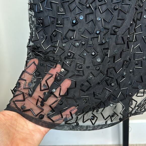 NWT MAC DUGGAL Black Beaded Geometric Embellished Sleeveless A-Line Midi Dress - Picture 7 of 13